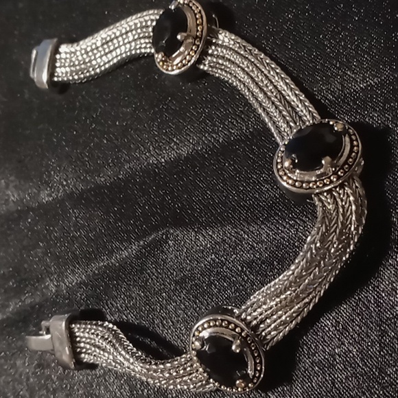 Vintage Layered wheat chain bracelet Silver & gold tone accents,deep red stones. - Picture 2 of 6